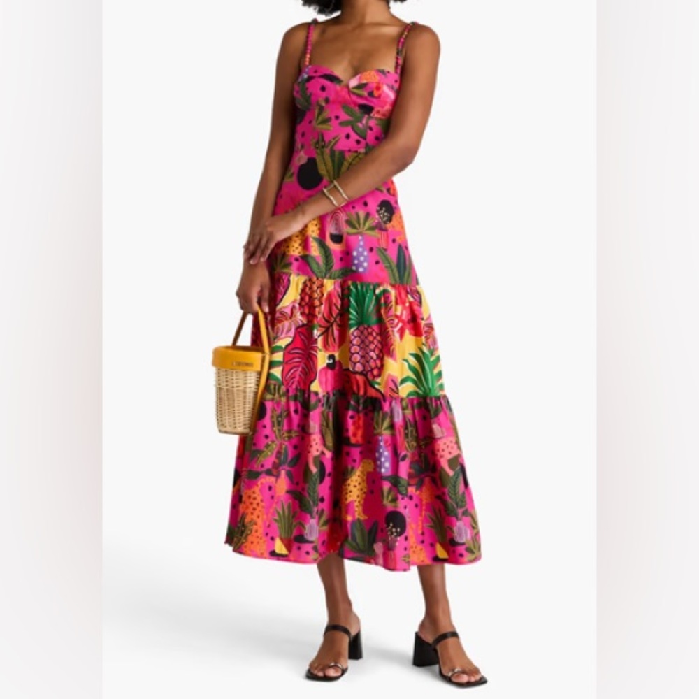 FARM Rio Strapless Pink and Green Maxi Dress